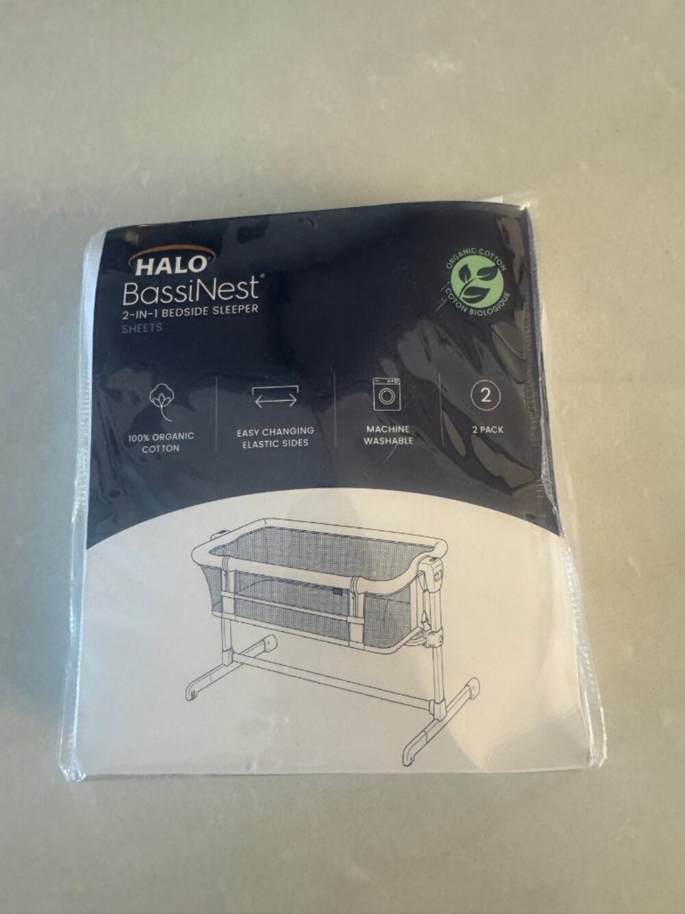 HALO BassiNest 2-in-1 Bedside Sleeper Sheets 2 Pack White Organic Cotton New